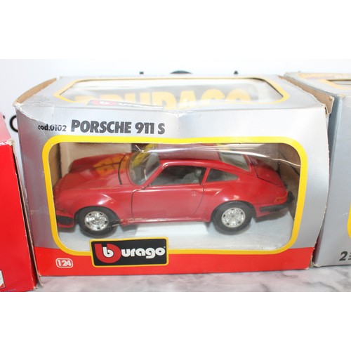 719 - 4 x Boxed Collectable BBURAGO Vehicles Inc- Porsche 911 S/Mercedes-Benz 190E/FERRARI 250 LE MANS 196... 