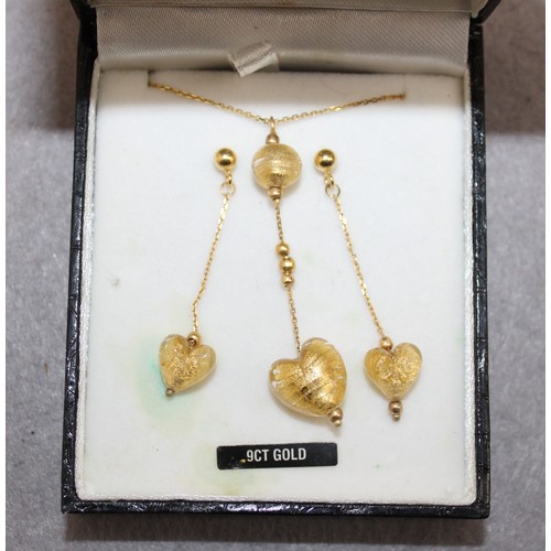 602 - Boxed Stamped 375 Gold Matching Earring & Necklace Set Total Weight 6.61g