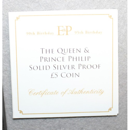 323 - Boxed Jubilee Mint 2016 The Queen & Prince Philip Solid Silver Proof £5 Coin