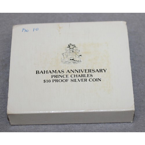 367 - Boxed BAHAMAS Anniversary Prince Charles $10 Proof Silver Coin