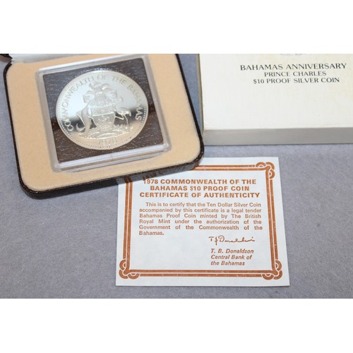 367 - Boxed BAHAMAS Anniversary Prince Charles $10 Proof Silver Coin