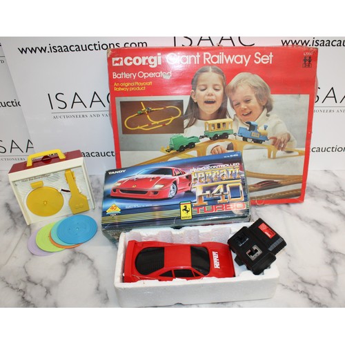 857 - 3 x Vintage Toys Inc- Boxed Corgi /Railway Set/Tandy Radio Controlled Ferrari F40 Turbo/Fisher Price... 