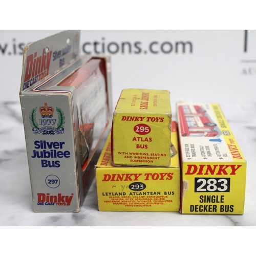 881 - 4 x Collectable Boxed Dinky Model Busses Inc: Die-Cast Silver Jubilee Bus