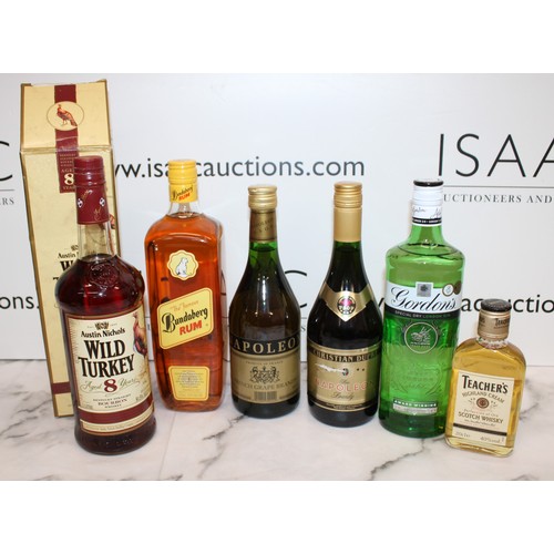 206 - Selection Of Alcohol Inc- Boxed Wild Turkey BOURBON Whisky/Bundaberg RUM/Napoleon Brandy/Gordon's Gi... 