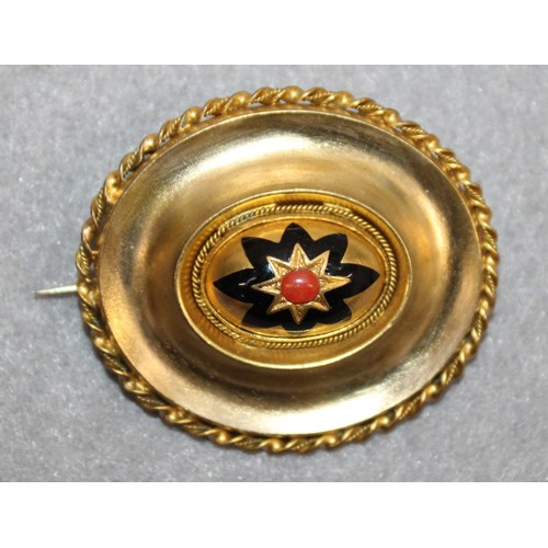 480 - Decorative Gold Toned Enamel Brooch In A Box