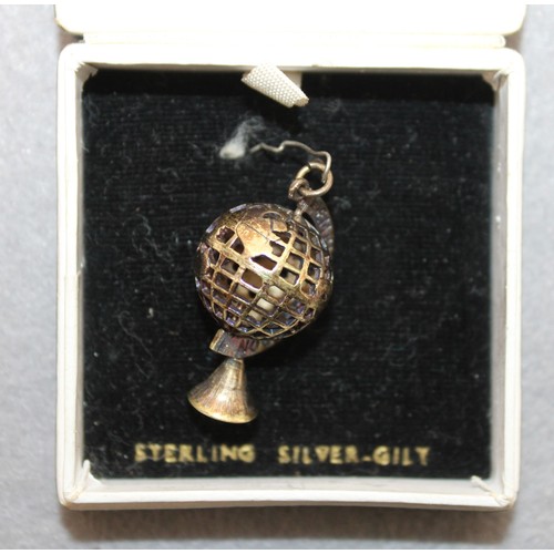 558 - Silver Hallmarked Globe Pendant In A Box