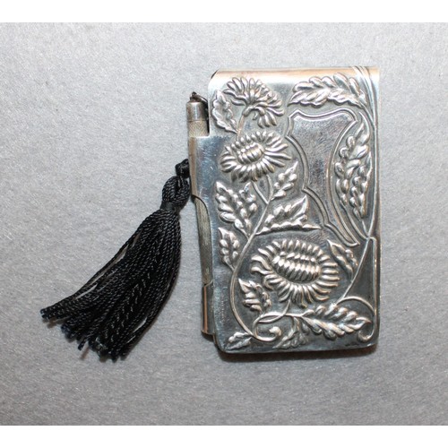 563 - Decorative Small Silver Hallmarked Note Book & Pencil