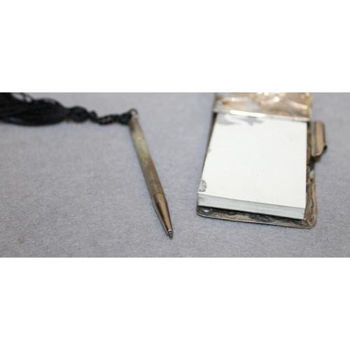 563 - Decorative Small Silver Hallmarked Note Book & Pencil