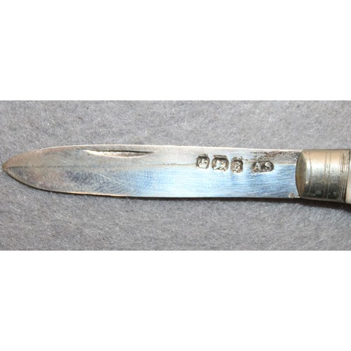 565 - Silver Hallmarked Mother Of Pearl Handle Pin Knife