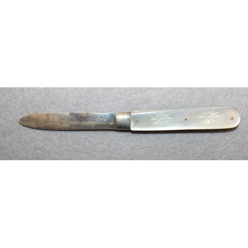 565 - Silver Hallmarked Mother Of Pearl Handle Pin Knife