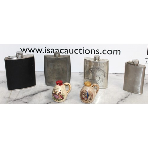 19 - 4 x Hip Flasks And 2 x Small Brandy Jugs(6cm)