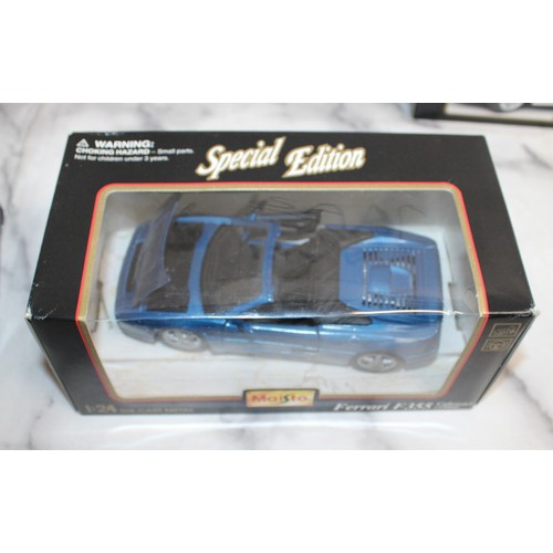 717 - 4 x Boxed Collectable Special Editions MAISTO Cars Inc- BUGATTI 11 1992 1:24/96 Camaro Z28 1:25/Ferr... 