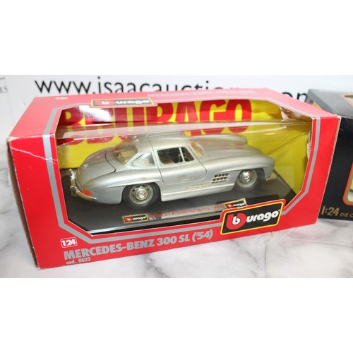 718 - 4 x Boxed Collectable Vehicles Inc-BBURAGO Ferrari Testarossa 1984/Mercedes-Benz 300 SL 