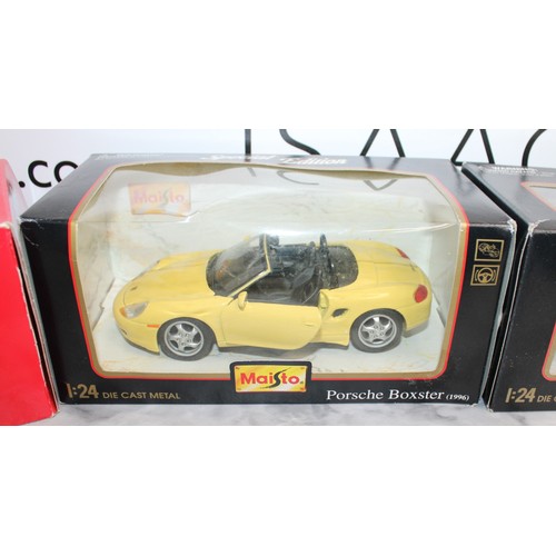 718 - 4 x Boxed Collectable Vehicles Inc-BBURAGO Ferrari Testarossa 1984/Mercedes-Benz 300 SL 