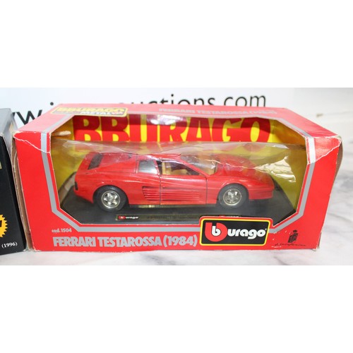 718 - 4 x Boxed Collectable Vehicles Inc-BBURAGO Ferrari Testarossa 1984/Mercedes-Benz 300 SL 