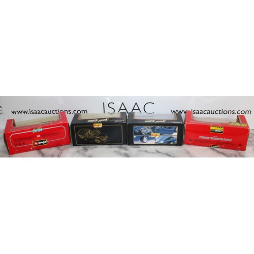 718 - 4 x Boxed Collectable Vehicles Inc-BBURAGO Ferrari Testarossa 1984/Mercedes-Benz 300 SL 