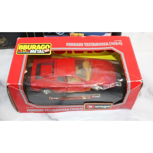 718 - 4 x Boxed Collectable Vehicles Inc-BBURAGO Ferrari Testarossa 1984/Mercedes-Benz 300 SL 