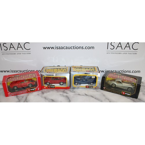 719 - 4 x Boxed Collectable BBURAGO Vehicles Inc- Porsche 911 S/Mercedes-Benz 190E/FERRARI 250 LE MANS 196... 