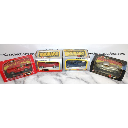 719 - 4 x Boxed Collectable BBURAGO Vehicles Inc- Porsche 911 S/Mercedes-Benz 190E/FERRARI 250 LE MANS 196... 