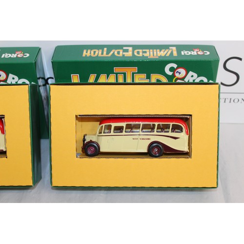 728 - 2 x Boxed Corgi Limited Edition Bedford OB Coaches With Certificates