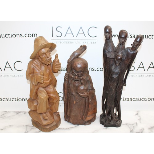 8 - 3 x Carved Wooden Figures Tallest 45cm