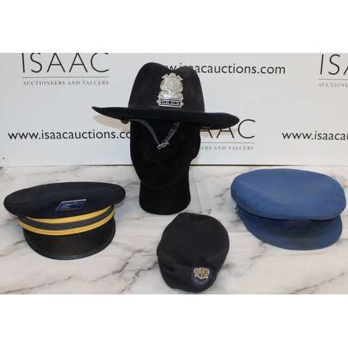 67 - 4 x Hats Inc- Massachusetts Police, Girl Guides, Docklands and Eurostar (Train Hats)