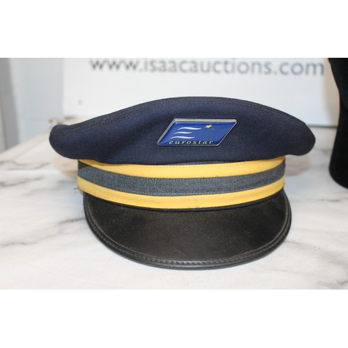 67 - 4 x Hats Inc- Massachusetts Police, Girl Guides, Docklands and Eurostar (Train Hats)