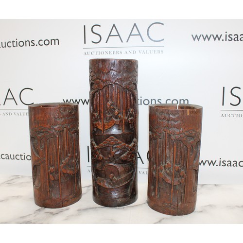 10 - 3 x Collectable Antique Oriental Bamboo Water Pots Tallest:33.5cm Damaged As Per Pictures