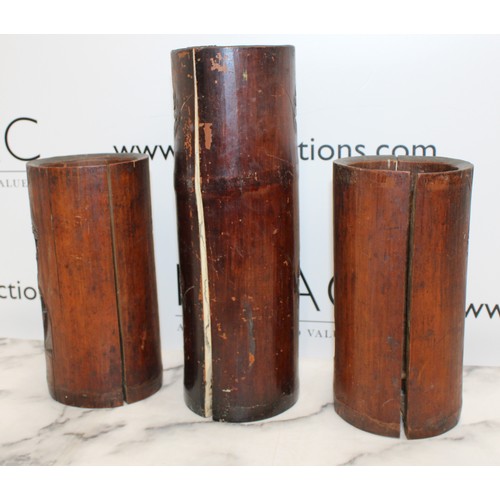 10 - 3 x Collectable Antique Oriental Bamboo Water Pots Tallest:33.5cm Damaged As Per Pictures