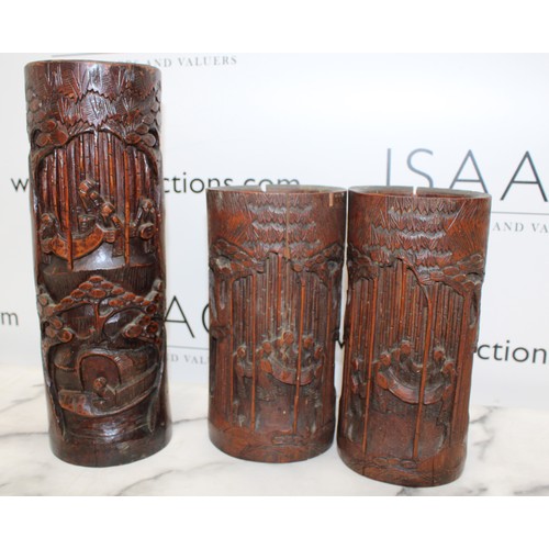 10 - 3 x Collectable Antique Oriental Bamboo Water Pots Tallest:33.5cm Damaged As Per Pictures...