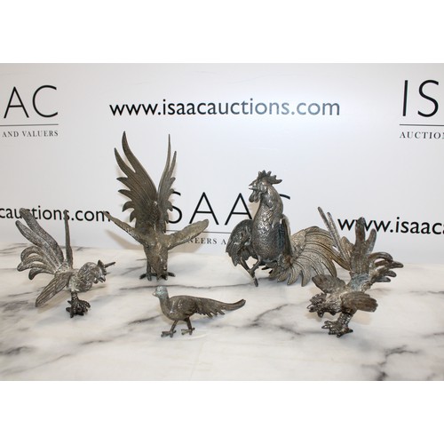 69 - A Selection Of Collectable Metal Cockerels/Pheasant Ornaments Tallest 18.5cm