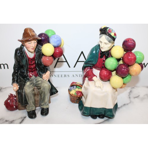 80 - 2 X Collectable Royal Doulton Figurines Inc-The Old Balloon Seller HNI315 & The Balloon Man H.N.1954...