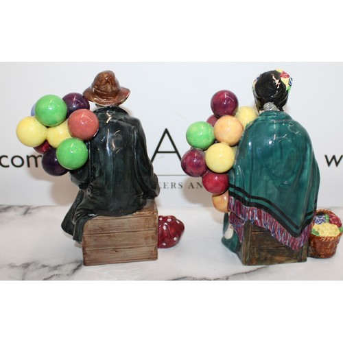 80 - 2 X Collectable Royal Doulton Figurines Inc-The Old Balloon Seller HNI315 & The Balloon Man H.N.1954...