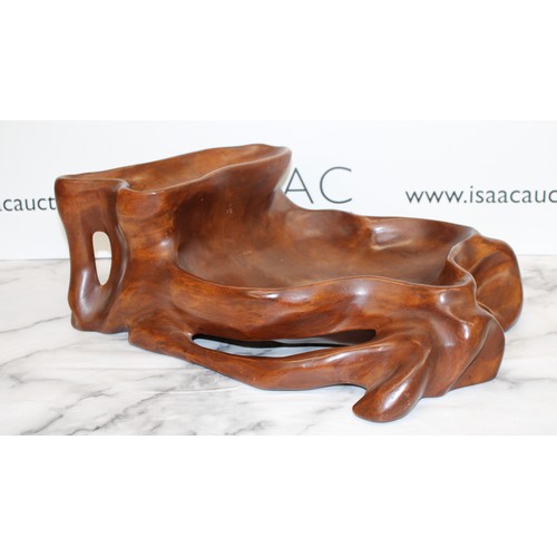 2 - A Collectable Large Decorative Wooden Carved Vessel Length:48cm...