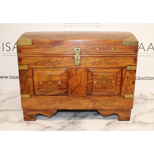 1 - A Collectable Vintage Decorative Wooden Chest With Brass Trimmings W:49cm H:37cm D:36cm