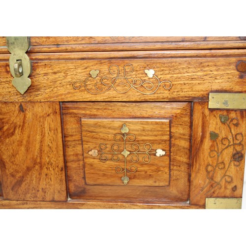 1 - A Collectable Vintage Decorative Wooden Chest With Brass Trimmings W:49cm H:37cm D:36cm