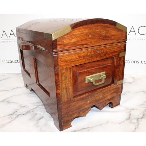 1 - A Collectable Vintage Decorative Wooden Chest With Brass Trimmings W:49cm H:37cm D:36cm