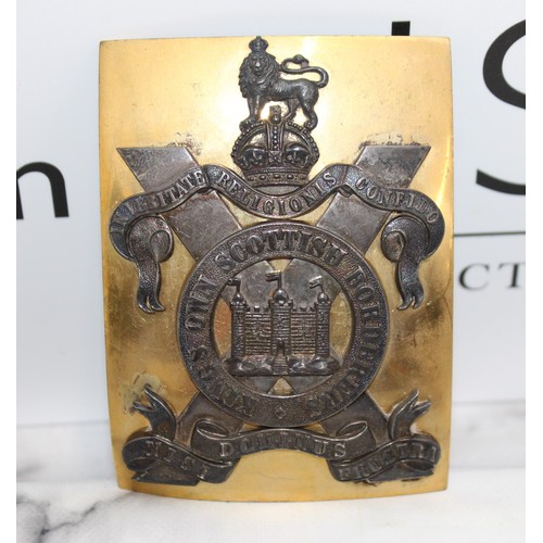 301 - A British Post-1902 Officer's Shoulder Belt Plate For The King's Own Scottish Borderers
Gilt Brass P... 