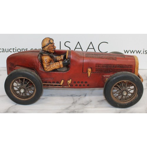 816 - Vintage Style Push Along Race Car With Gentleman Driver
length 49cm