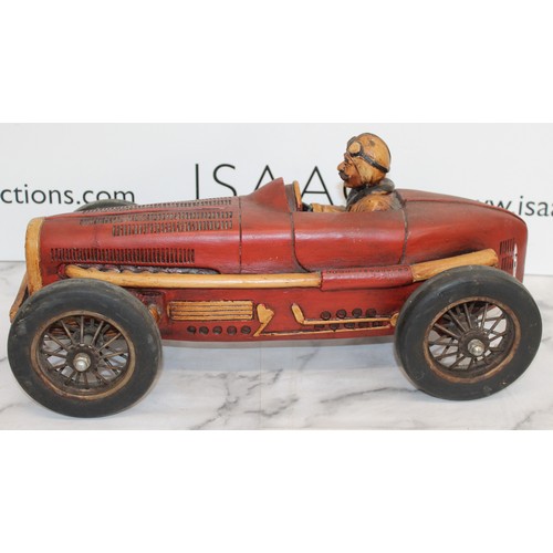 816 - Vintage Style Push Along Race Car With Gentleman Driver
length 49cm