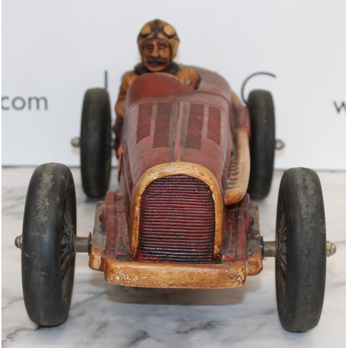 816 - Vintage Style Push Along Race Car With Gentleman Driver
length 49cm...