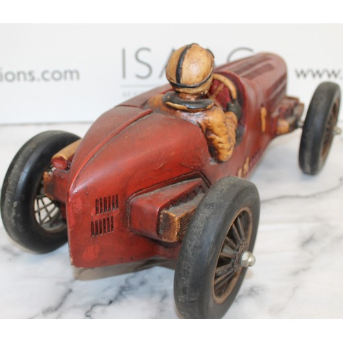 816 - Vintage Style Push Along Race Car With Gentleman Driver
length 49cm