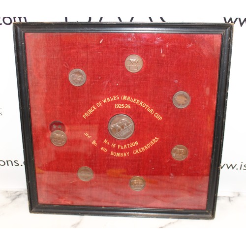 309 - Framed Prince Of Wales MALERKOTLA Cup 1925-26 No 16 Platoon 3rd Bn. 4th BOMBAY GRENADIERS
42 cm x 42... 