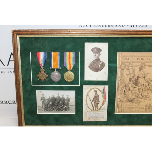 356 - Framed No Glass 2421 PTE S P. SPRINGATE 9/LOND R. Medals, Pictures Etc 37cm x 73cm