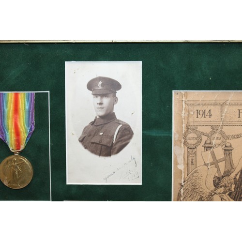 356 - Framed No Glass 2421 PTE S P. SPRINGATE 9/LOND R. Medals, Pictures Etc 37cm x 73cm