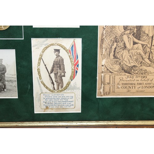 356 - Framed No Glass 2421 PTE S P. SPRINGATE 9/LOND R. Medals, Pictures Etc 37cm x 73cm