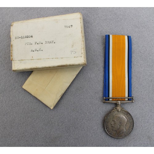 359 - 3 x Collectable WW1 Medals In Their Original Boxes M2/115334 Pte. F.N. Bray, A.S.C