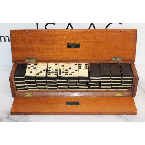 818 - Wooden Boxed Dominoes English Bone And Ebony By Jaques And Son Makers Of London