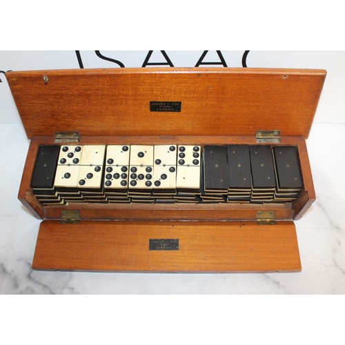 818 - Wooden Boxed Dominoes English Bone And Ebony By Jaques And Son Makers Of London