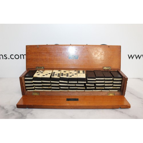 818 - Wooden Boxed Dominoes English Bone And Ebony By Jaques And Son Makers Of London...